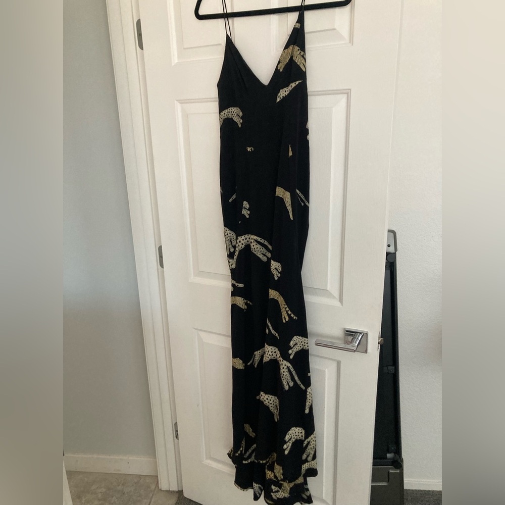 Roberto Cavalli panther Black long Dress with Gold Accents Small Maxi length